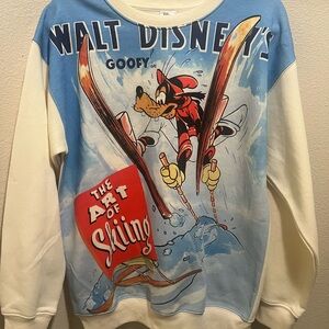 Disney Goofy Skiing Crewneck Sweater - Blue and Cream